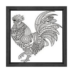 Mandala Horoz Tablosu Siyah Ahşap Çerçeve - 80x80