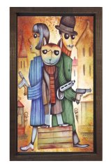 Kedi ve Silahşörler Tablosu Kahverengi Ahşap Çerçeve - 45x30