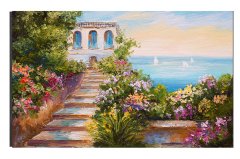 Çiçekli Manzara Yağlıboya Tablosu Çerçevesiz - 45x30