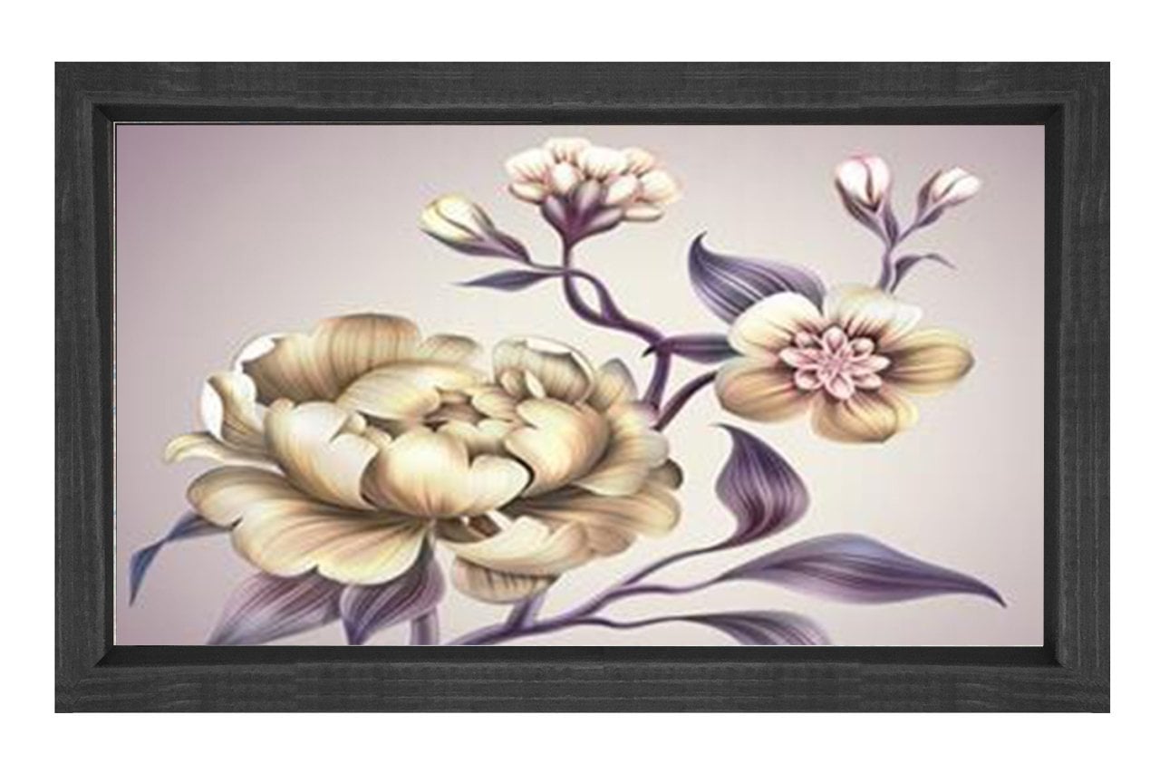 Beyaz Gül Çiçekler Tablosu Siyah Ahşap Çerçeve - 100x200