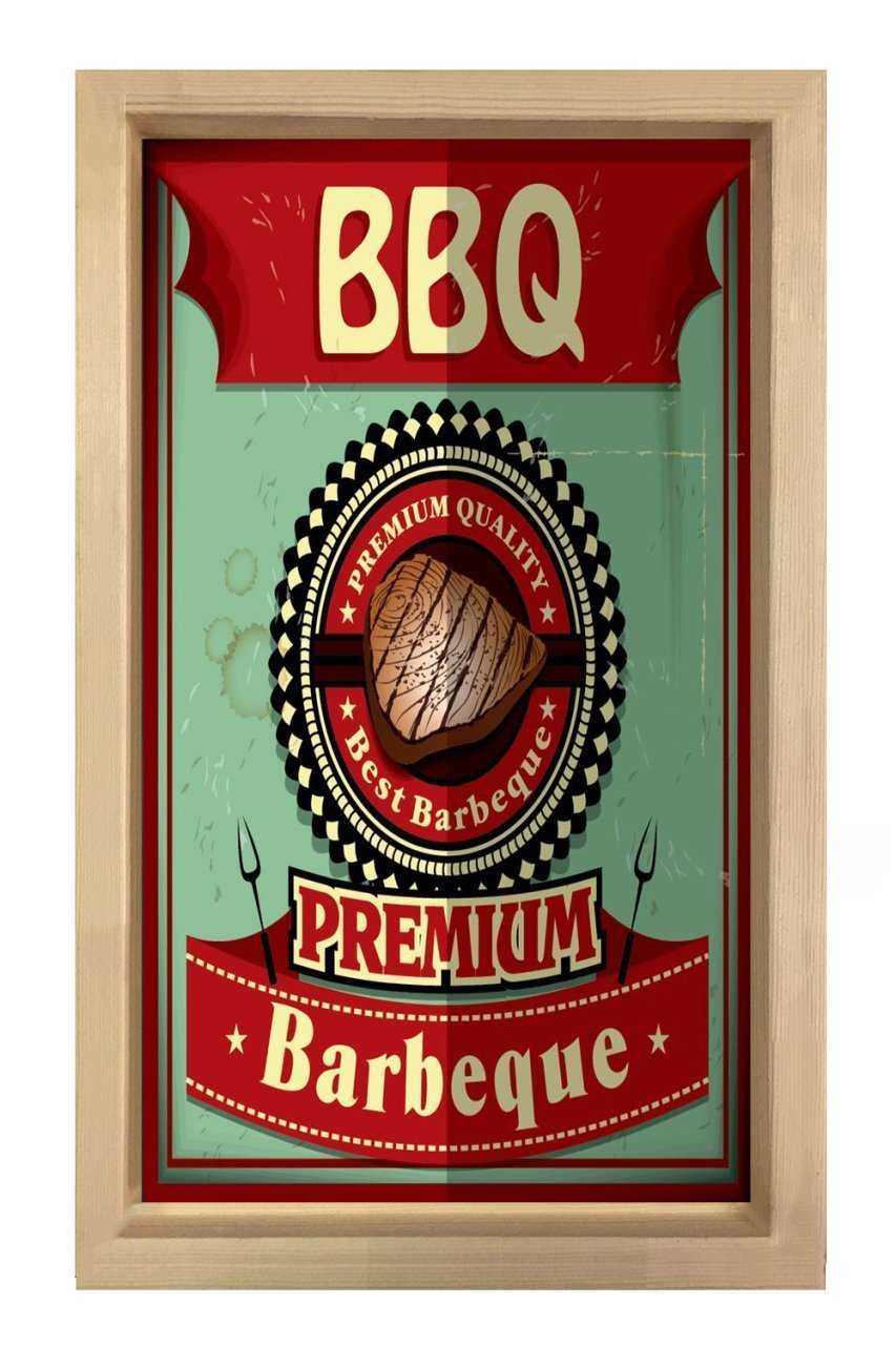 Barbekü Vintage Afiş Tablosu Naturel Ahşap - 50x70