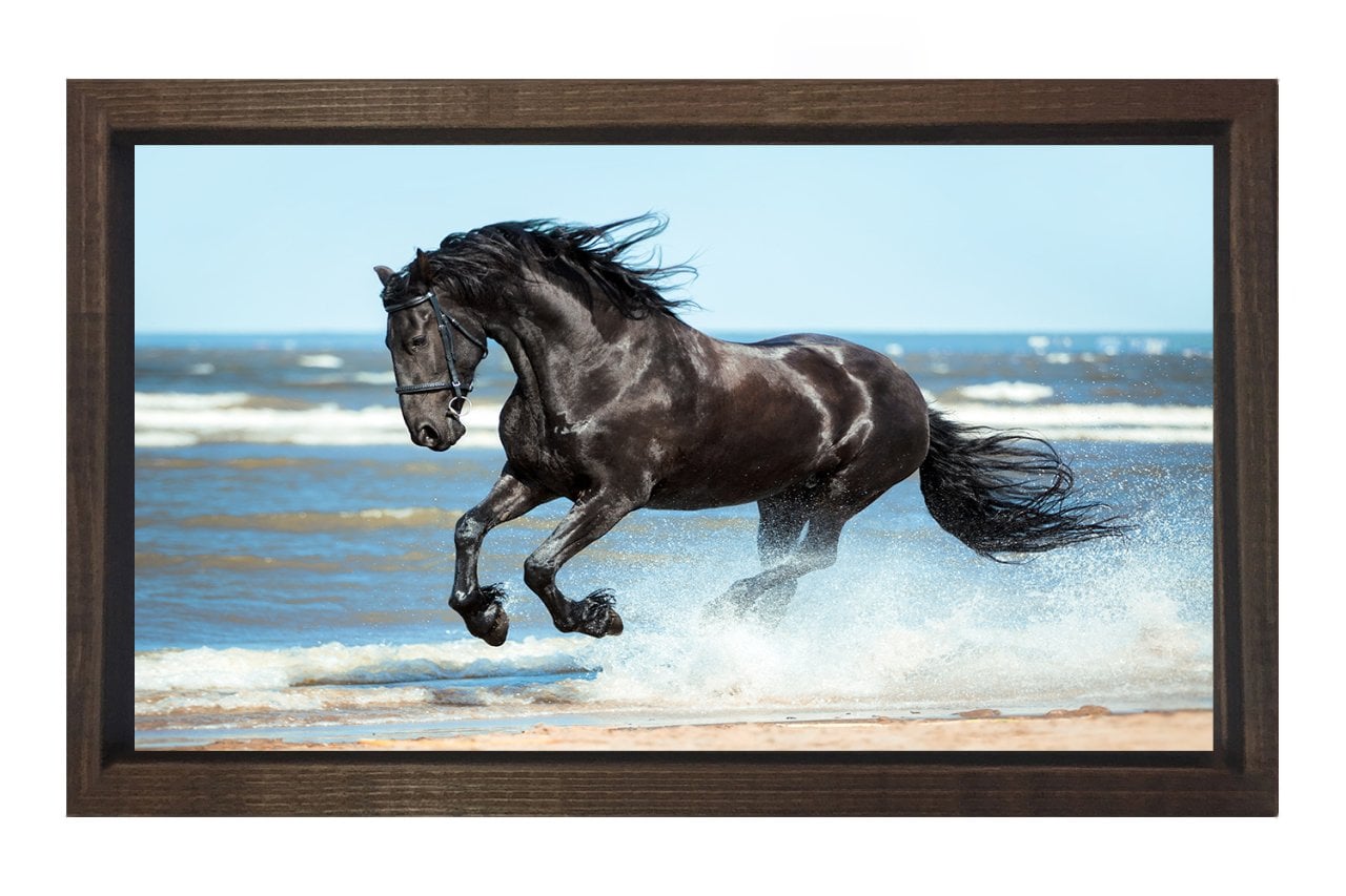 Siyah at Tablosu Kahverengi Ahşap Çerçeve - 100x150