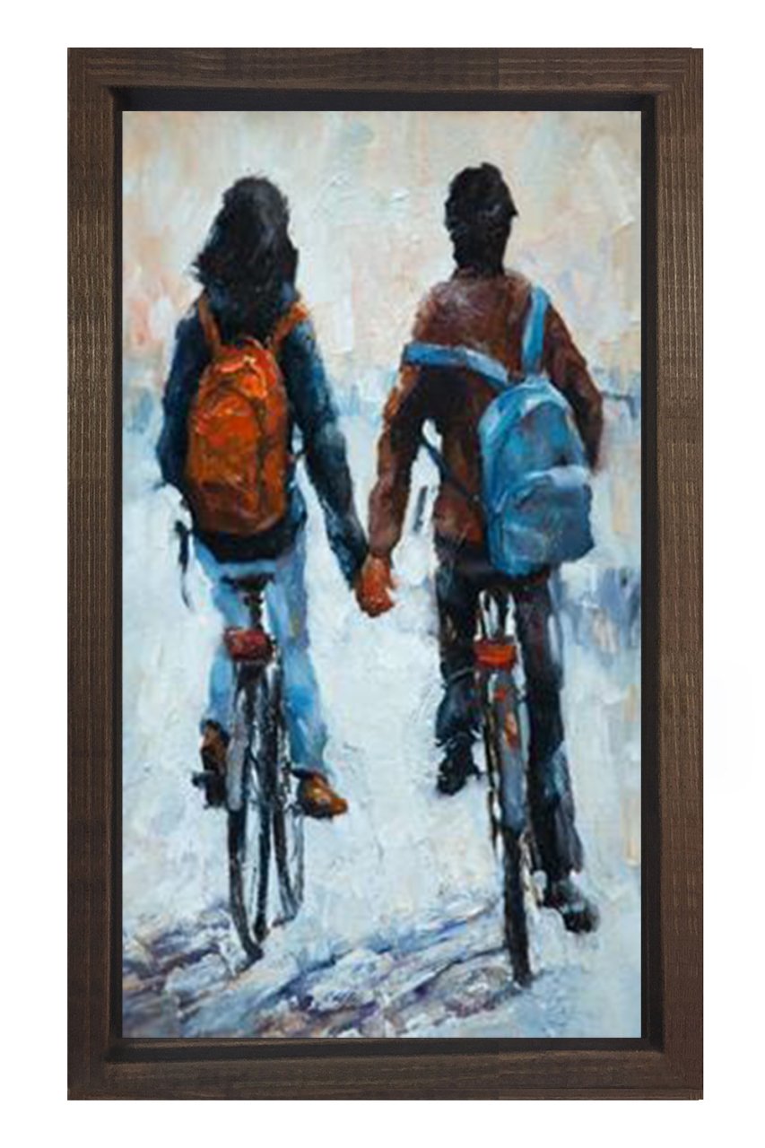 Romantik Çift Tablosu Kahverengi Ahşap - 100x150