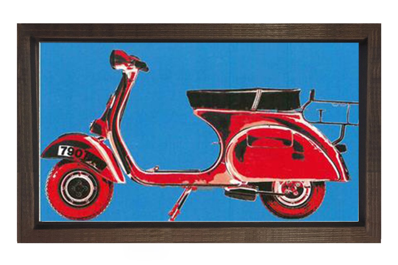 Mavi Pop Art Motor Tablosu Kahverengi Ahşap Çerçeve - 50x70