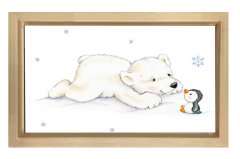 Sevimli Kutup Ayısı Ve Penguen Tablosu Naturel Ahşap Çerçeve - 50x90