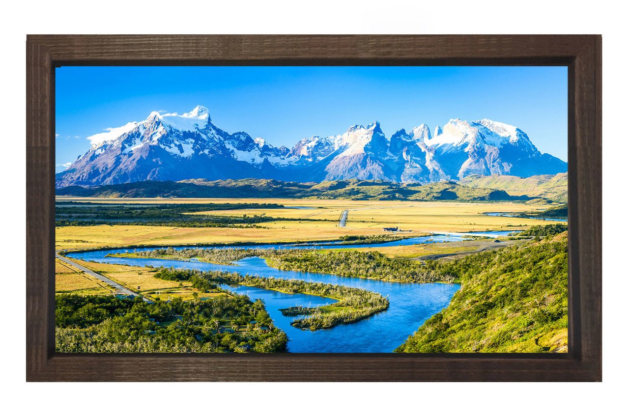 Karlı Dağ Ova Manzarası Tablosu Kahverengi Ahşap Çerçeve - 50x70