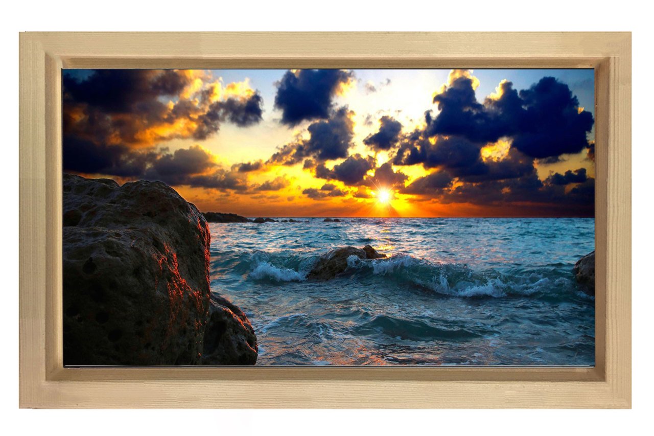 Güneş Batımı ve Deniz Kıyısı Tablosu Naturel Ahşap - 70x100