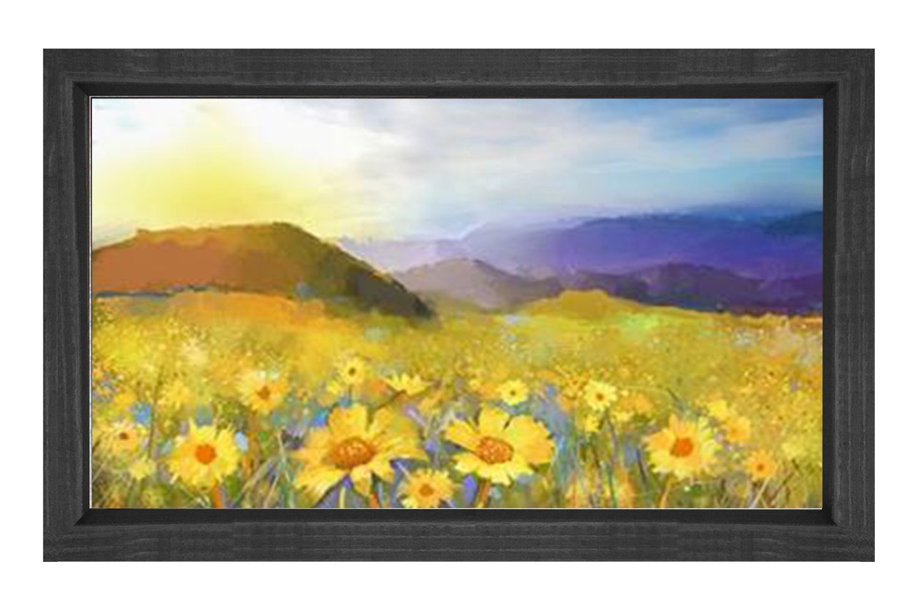 Sarı Papatyalar Manzara Tablosu Siyah Ahşap - 50x70