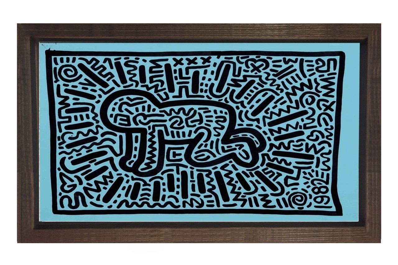 Çizgiler Ve Adam Tablosu Kahverengi Ahşap Çerçeve - 40x60