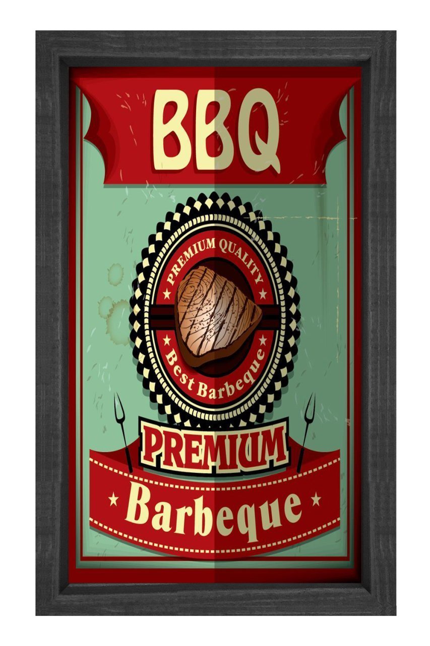 Barbekü Vintage Afiş Tablosu Siyah Ahşap - 100x200