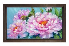 Pembe Mor Çiçek Gülleri Tablosu Kahverengi Ahşap Çerçeve - 100x150