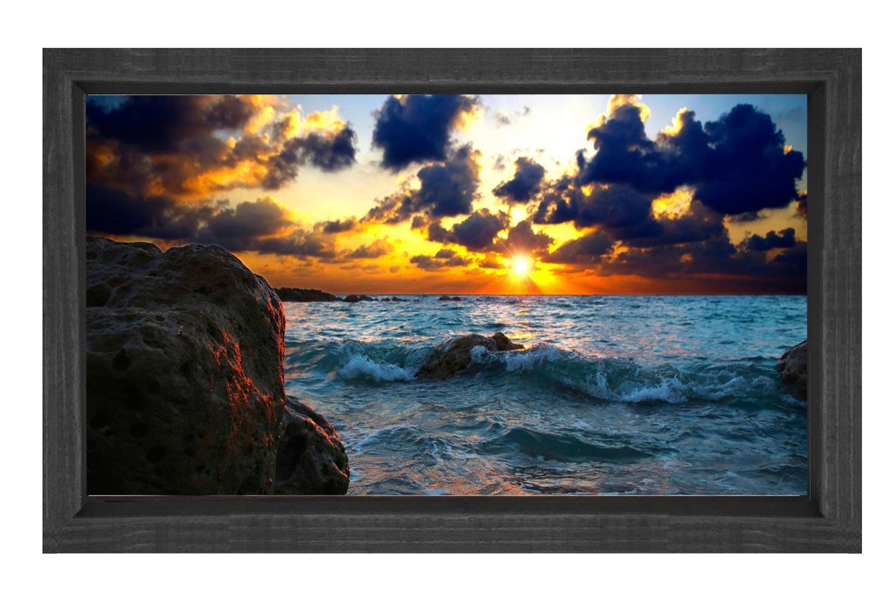 Güneş Batımı ve Deniz Kıyısı Tablosu Siyah Ahşap - 40x60
