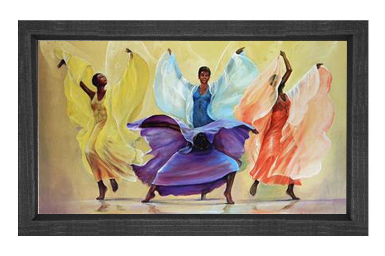 Renkli Dansörler Tablosu Siyah Ahşap Çerçeve - 45x30