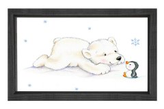 Sevimli Kutup Ayısı Ve Penguen Tablosu Siyah Ahşap Çerçeve - 40x60