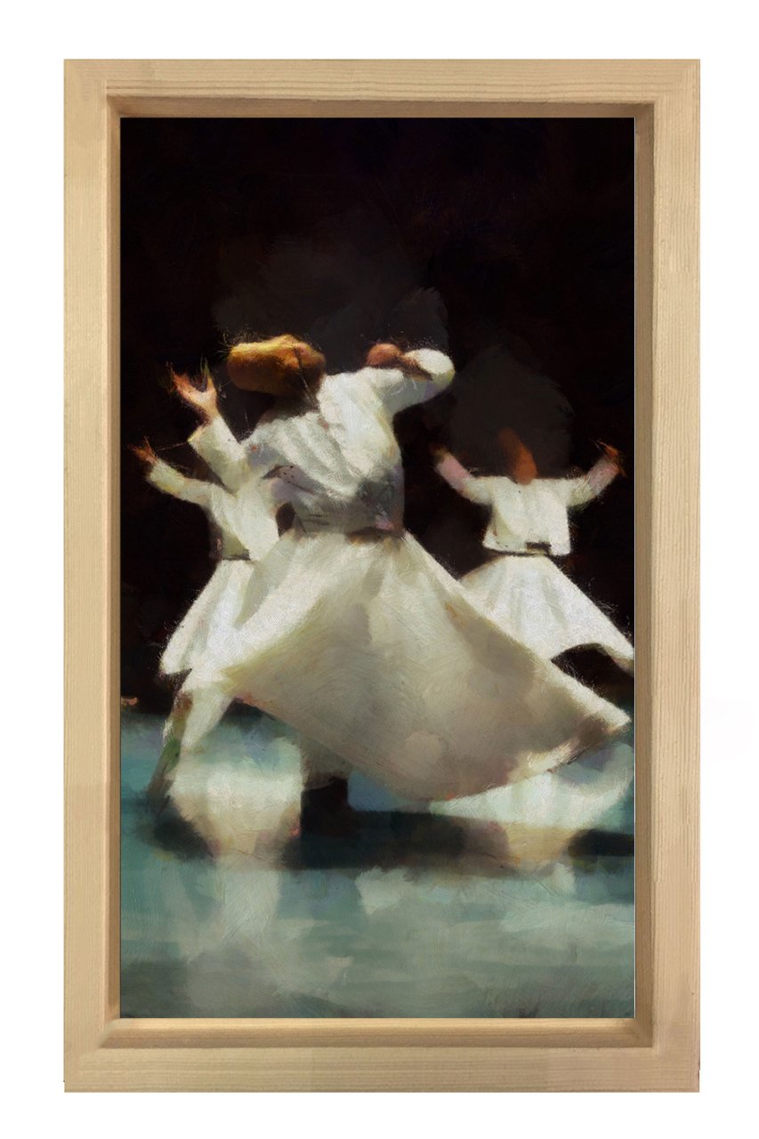 Semazenler Tablosu Naturel Ahşap Çerçeve - 50x90