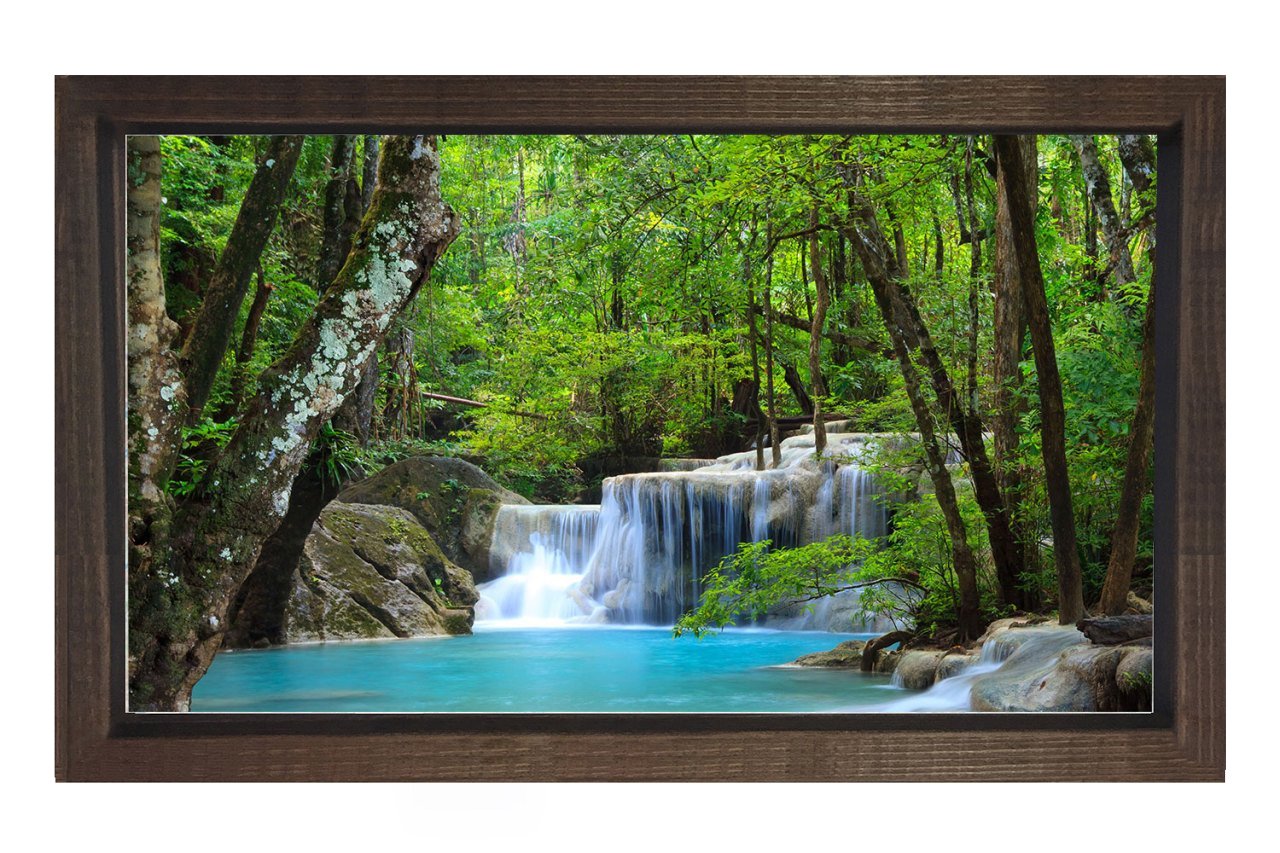 Muhteşem Orman Şelalesi Tablosu Kahverengi Ahşap Çerçeve - 100x150