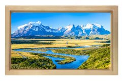 Karlı Dağ Ova Manzarası Tablosu Naturel Ahşap Çerçeve - 100x200
