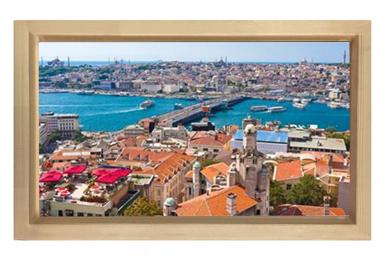 İstanbul Manzarası Tablosu Naturel Ahşap Çerçeve - 50x90