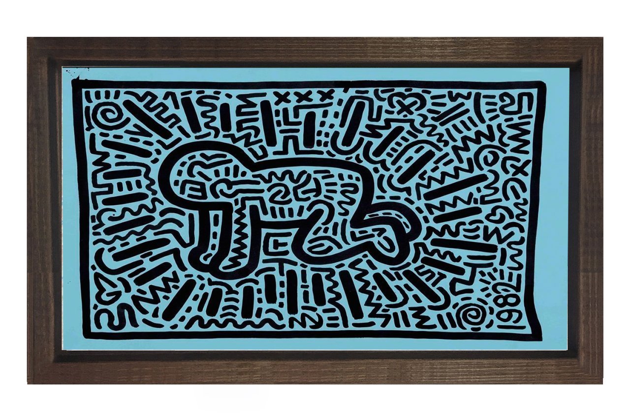 Çizgiler Ve Adam Tablosu Kahverengi Ahşap Çerçeve - 50x90