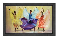 Renkli Dansörler Tablosu Siyah Ahşap Çerçeve - 50x90