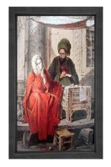 Osmanlı Kadını Ve Adam Tablosu Siyah Ahşap Çerçeve - 40x60