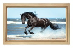 Siyah at Tablosu Naturel Ahşap Çerçeve - 100x150