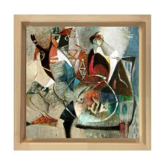 Soyut Reprodüksiyon Tablosu Naturel Ahşap Çerçeve - 50x50