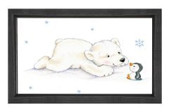 Sevimli Kutup Ayısı Ve Penguen Tablosu Siyah Ahşap Çerçeve - 70x100
