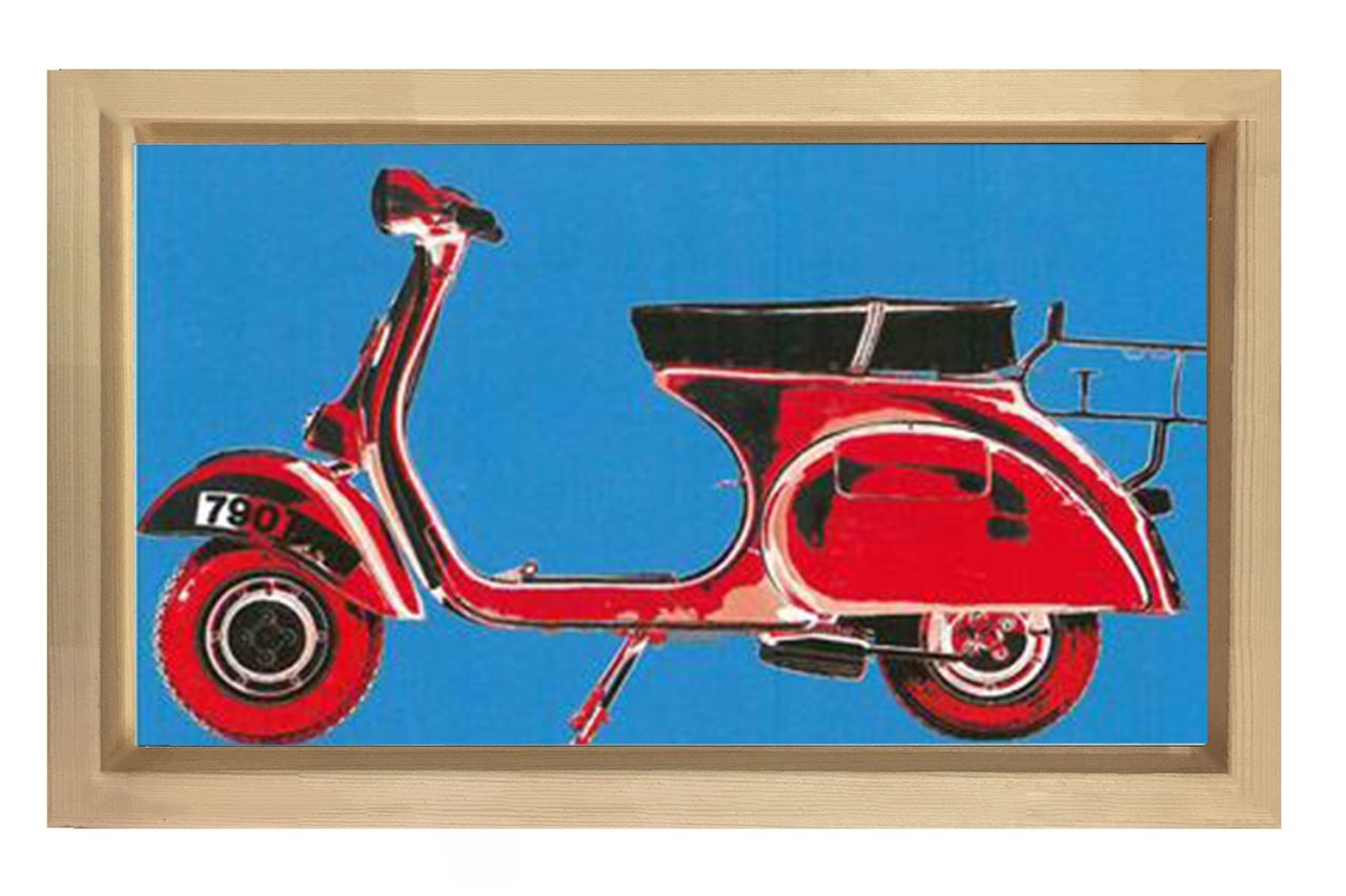 Mavi Pop Art Motor Tablosu Naturel Ahşap Çerçeve - 50x90