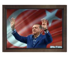 Recep Tayyip Erdoğan Tablosu Kahverengi Ahşap Çerçeve - 50x90