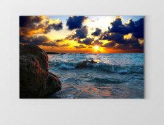 Güneş Batımı ve Deniz Kıyısı Tablosu Çerçevesiz - 45x30