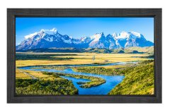 Karlı Dağ Ova Manzarası Tablosu Siyah Ahşap Çerçeve - 100x200