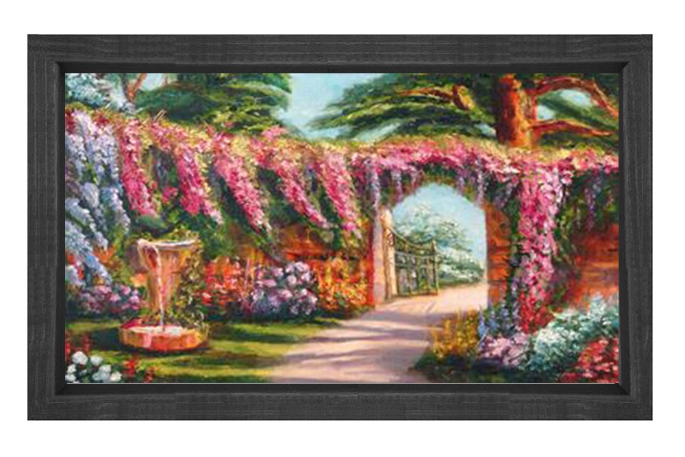 Çiçekli yol Tablosu Siyah Ahşap - 40x60