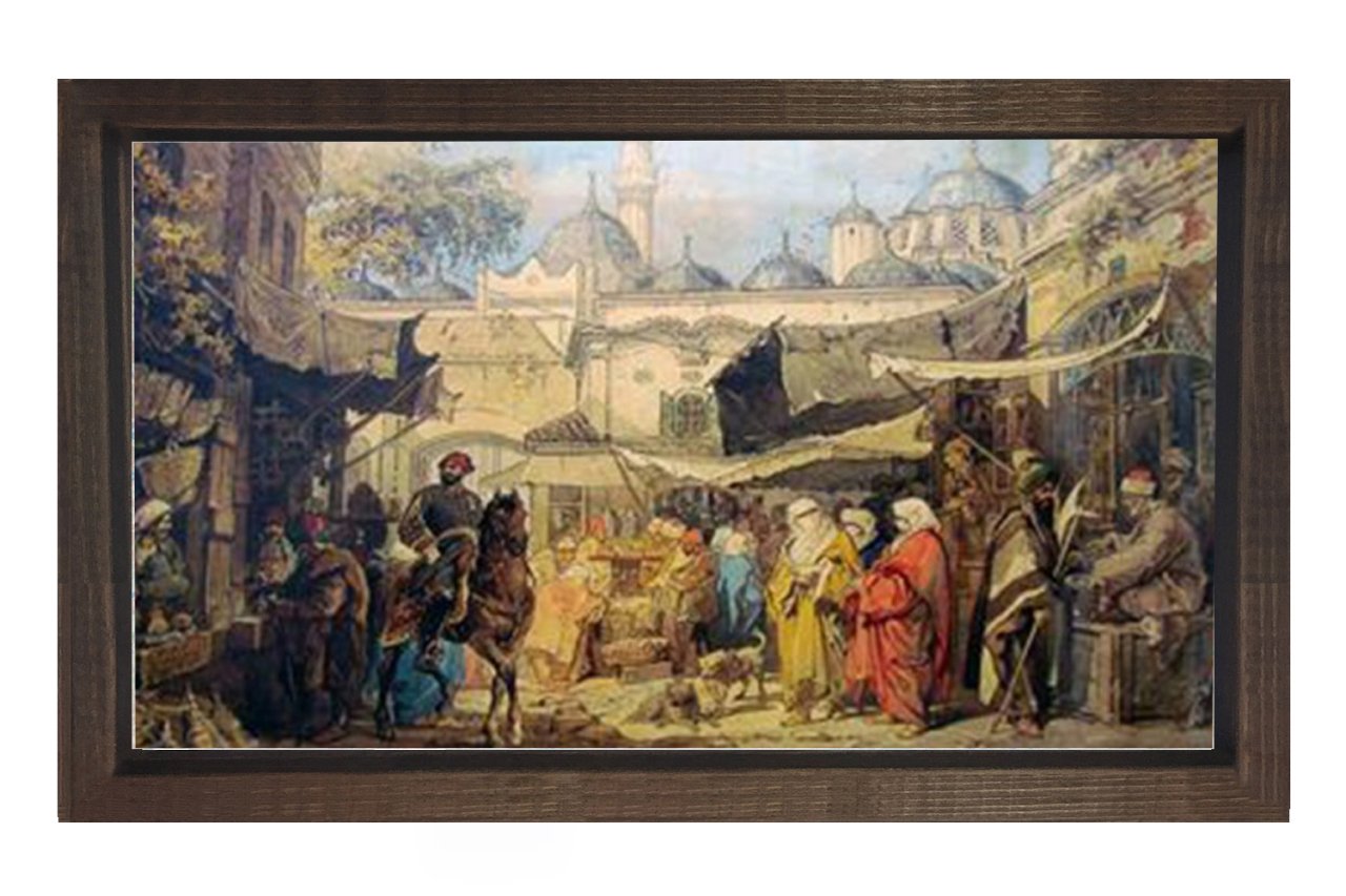 Osmanlı Minyatürü Tablosu Kahverengi Ahşap Çerçeve - 100x200
