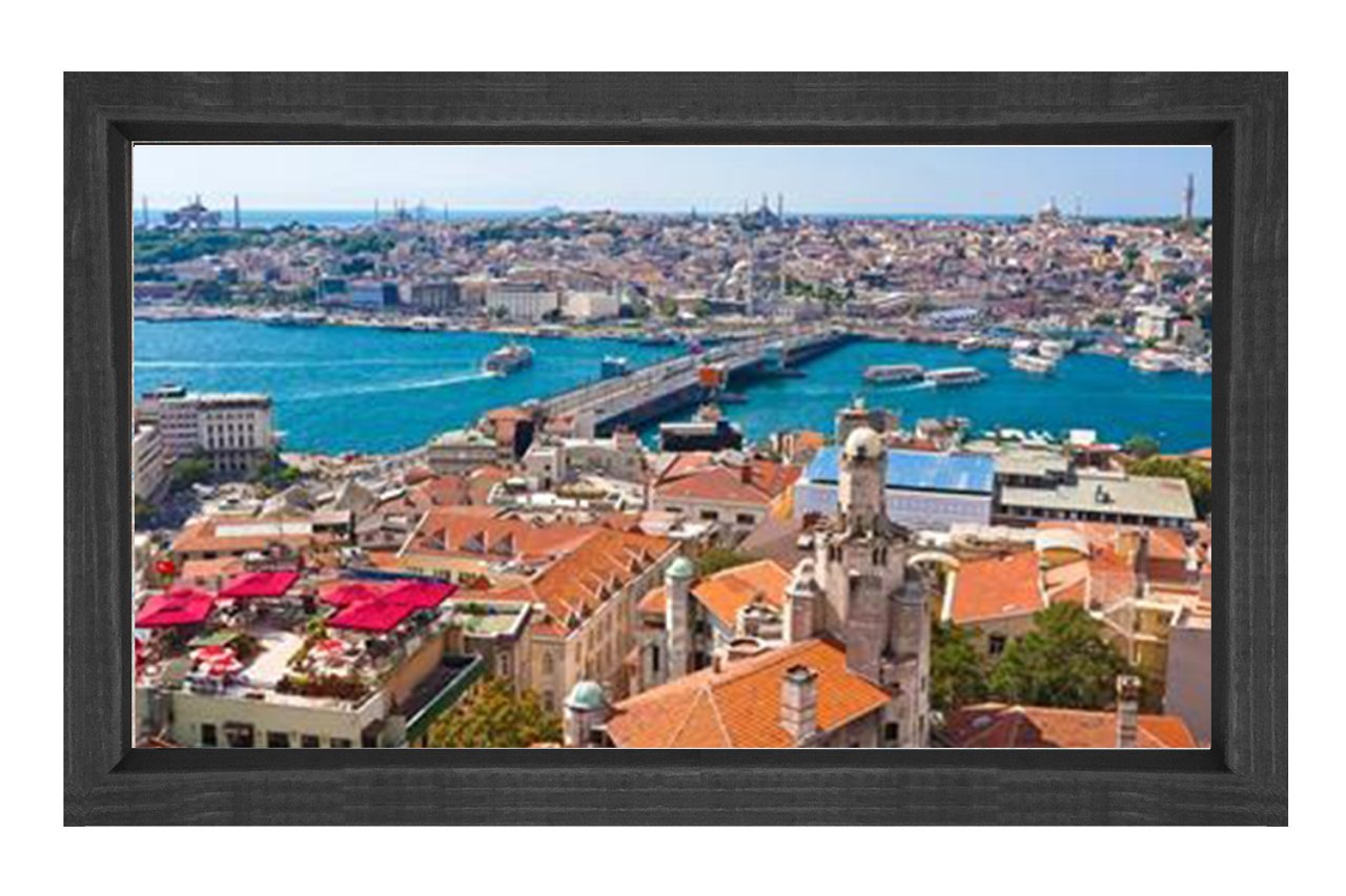İstanbul Manzarası Tablosu Siyah Ahşap Çerçeve - 50x90
