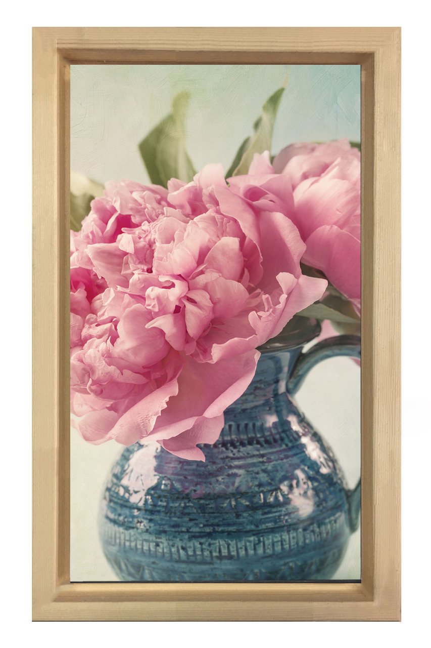 Pembe Çiçekler Vazoda Tablosu Naturel Ahşap Çerçeve - 100x200