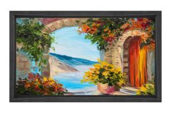Çiçekler Ve Su  Manzarası Tablosu Siyah Ahşap - 50x70