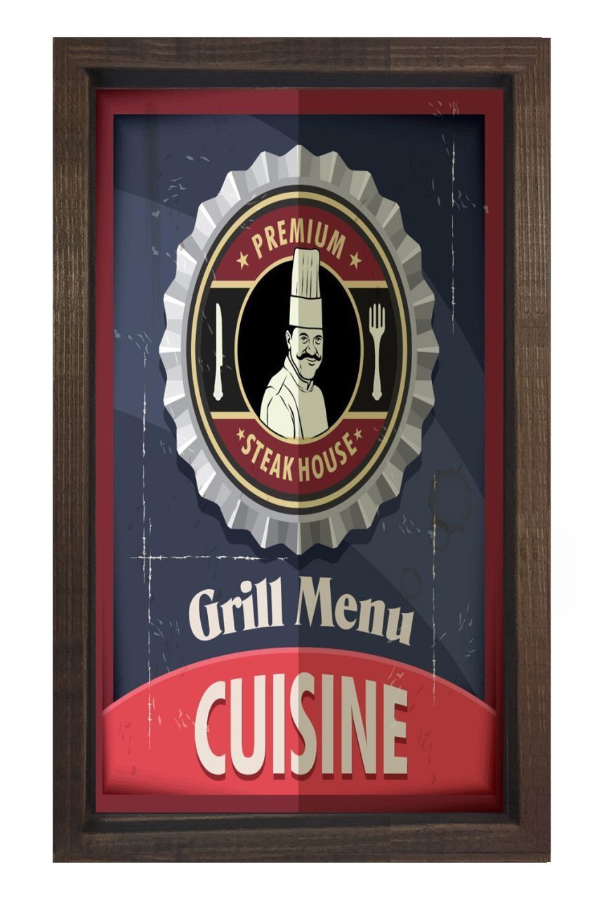 Steak House Menu Reklam Afiş Tablosu Kahverengi Ahşap - 70x100