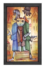 Kedi ve Silahşörler Tablosu Siyah Ahşap Çerçeve - 70x100