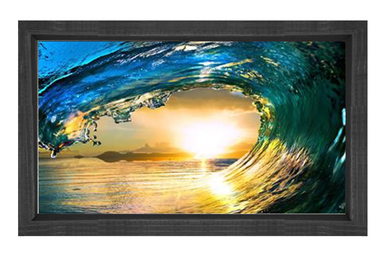 Deniz Dalgası Ve Güneş Tablosu Siyah Ahşap Çerçeve - 50x90