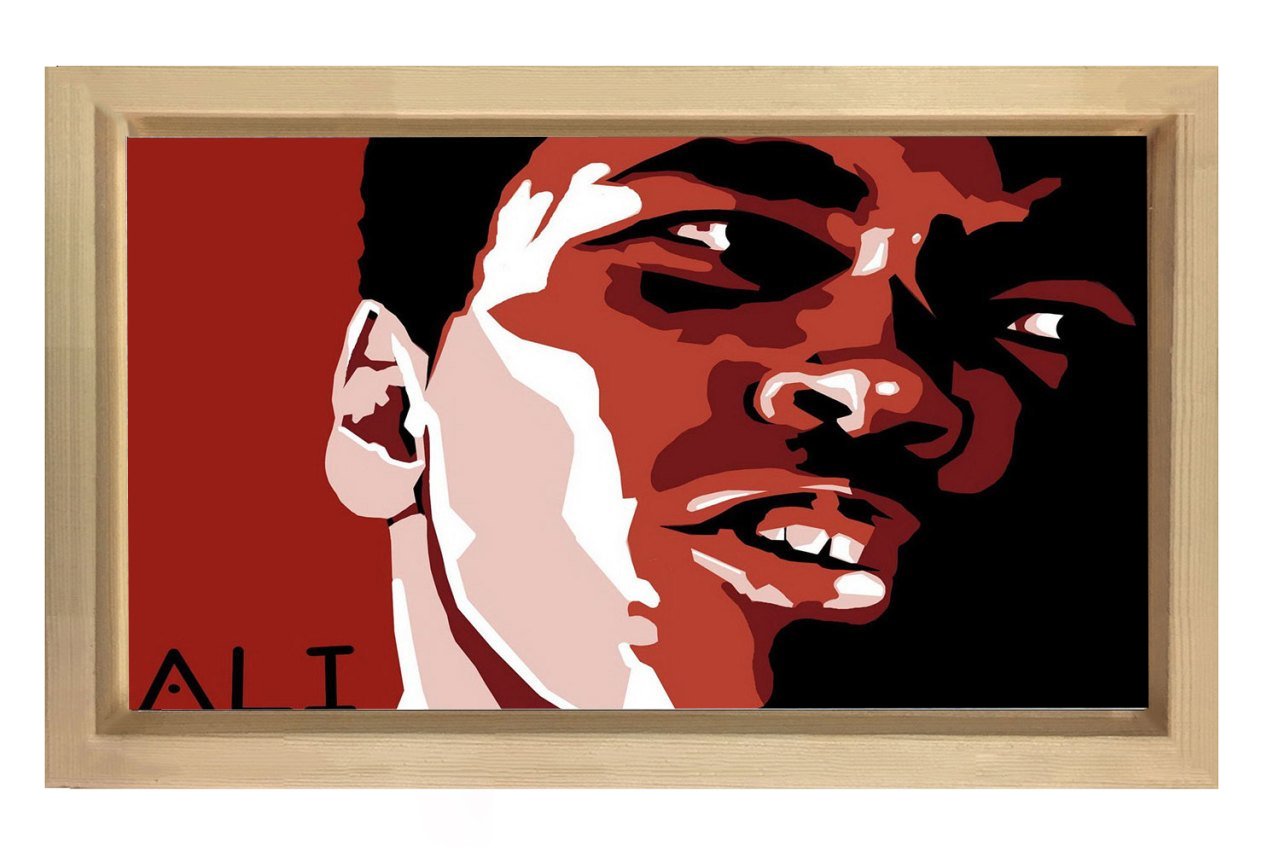 Muhammed Ali Yağlıboya Tablosu Naturel Ahşap Çerçeve - 40x60
