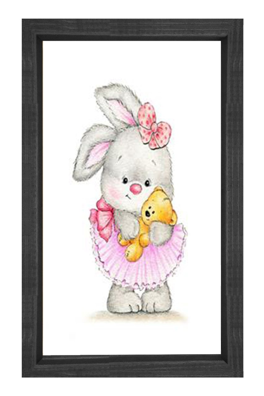 Kalpli Tavşancık Tablosu Siyah Ahşap Çerçeve - 40x60