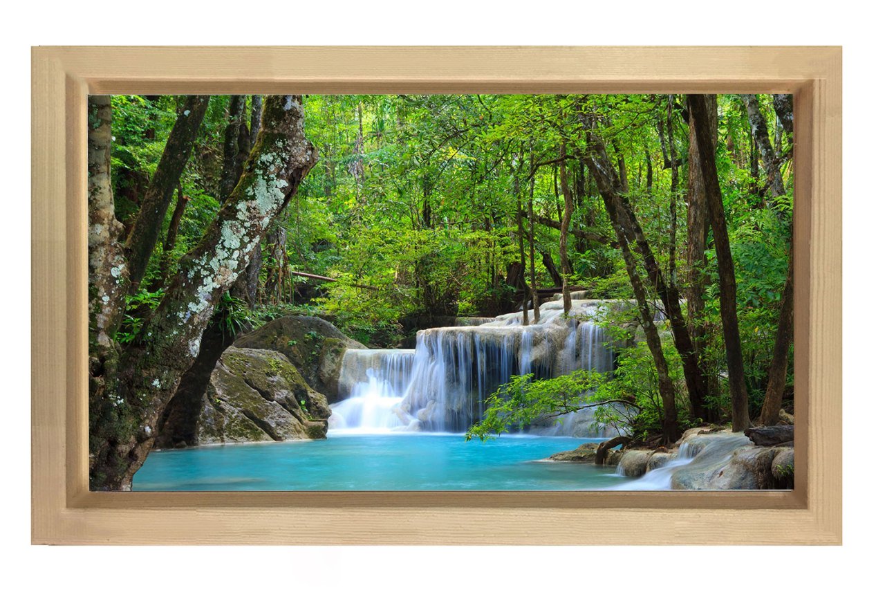 Muhteşem Orman Şelalesi Tablosu Naturel Ahşap Çerçeve - 50x90