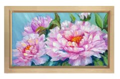 Pembe Mor Çiçek Gülleri Tablosu Naturel Ahşap Çerçeve - 70x100