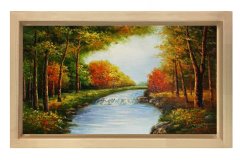 Nehir Ve Orman Tablosu Naturel Ahşap - 40x60
