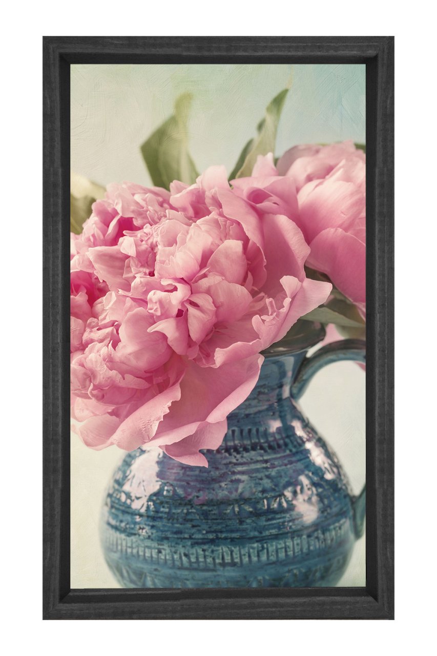 Pembe Çiçekler Vazoda Tablosu Siyah Ahşap Çerçeve - 100x200
