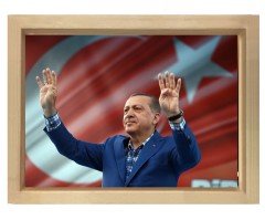 Recep Tayyip Erdoğan Tablosu Naturel Ahşap Çerçeve - 50x90
