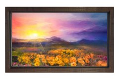 Gökyüzü Ve Çiçek Manzarası Tablosu Kahverengi Ahşap - 40x60