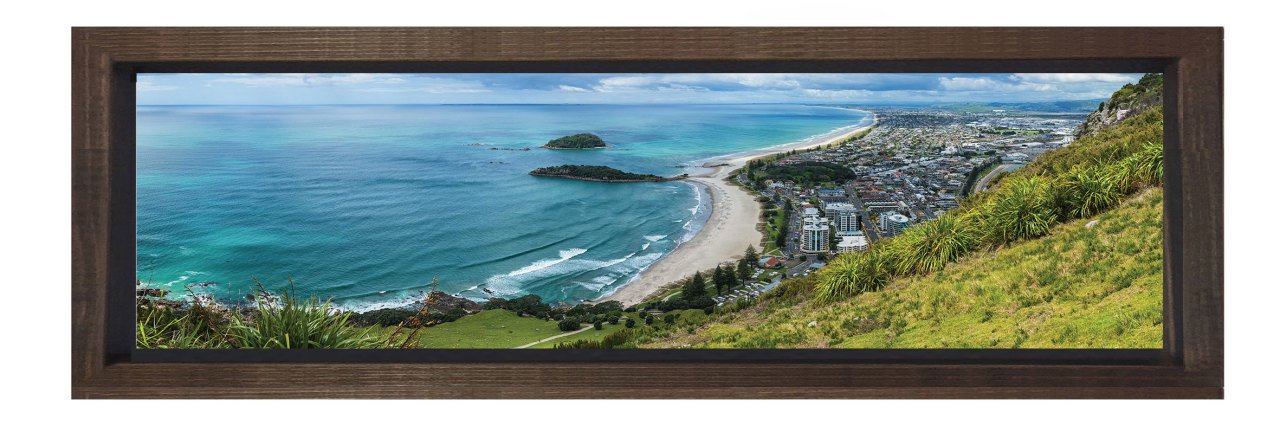 Deniz Kıyısı Manzarası Tablosu Kahverengi Ahşap Çerçeve - 120x40
