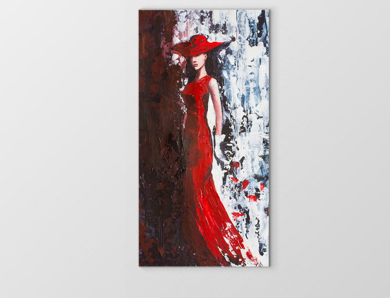 Kırmızı Elbiseli Kadın Tablosu Çerçevesiz - 50x90